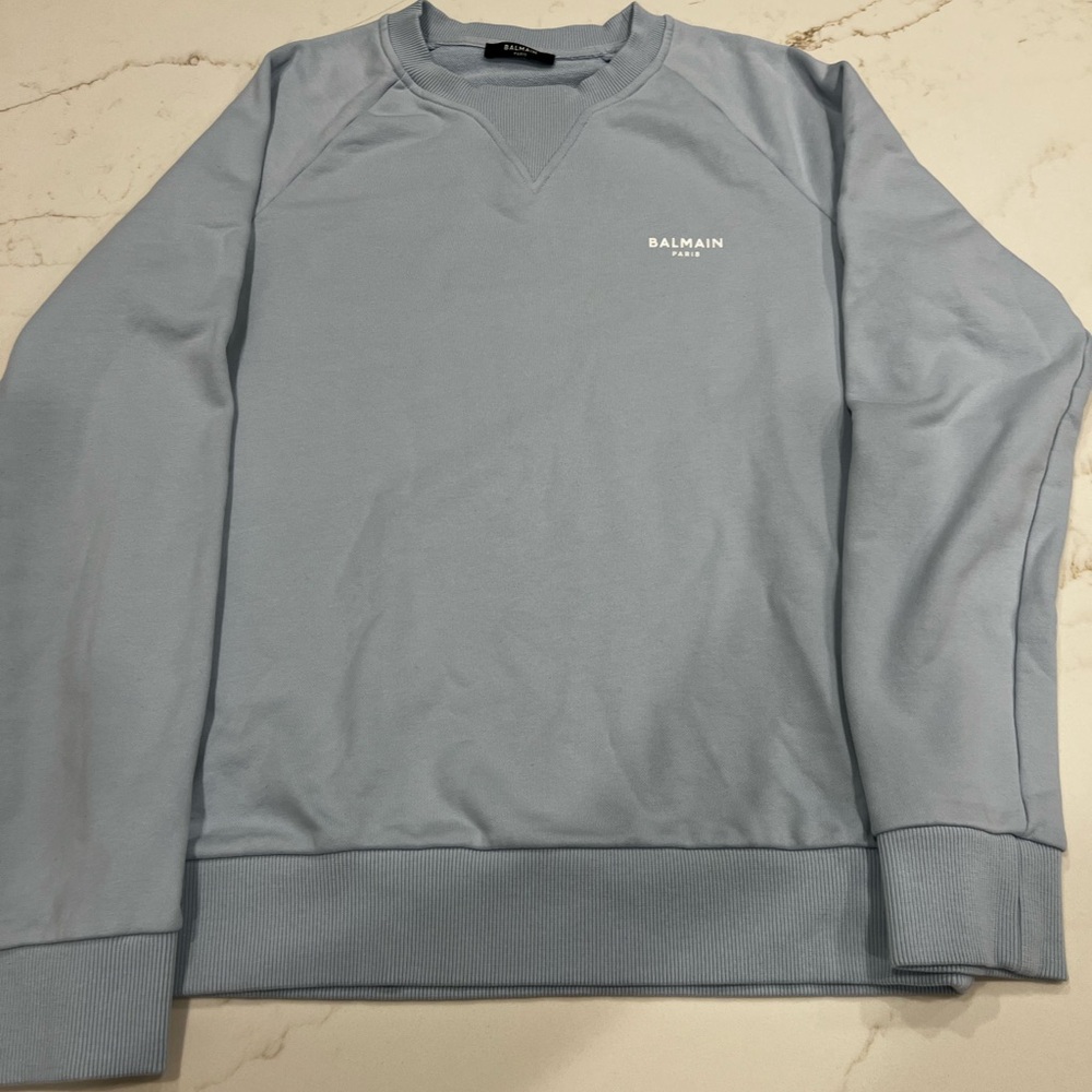 Balmain Men's Sky Blue Crewneck Sweater